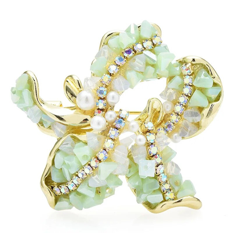 Wuli&baby käsitööna valmistatud orhidee lilleprossid naistele Unisex 3-värvilised kristallist kaunid taimed peokontori prossinõelad Kingitused