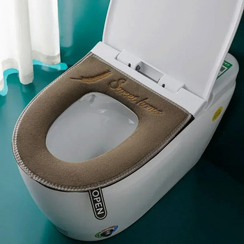 Универсален калъф за тоалетна седалка Зимна топла мека тоалетна подложка за баня Миещ се подвижен цип с капак с капак Дръжка Водоустойчив домакински