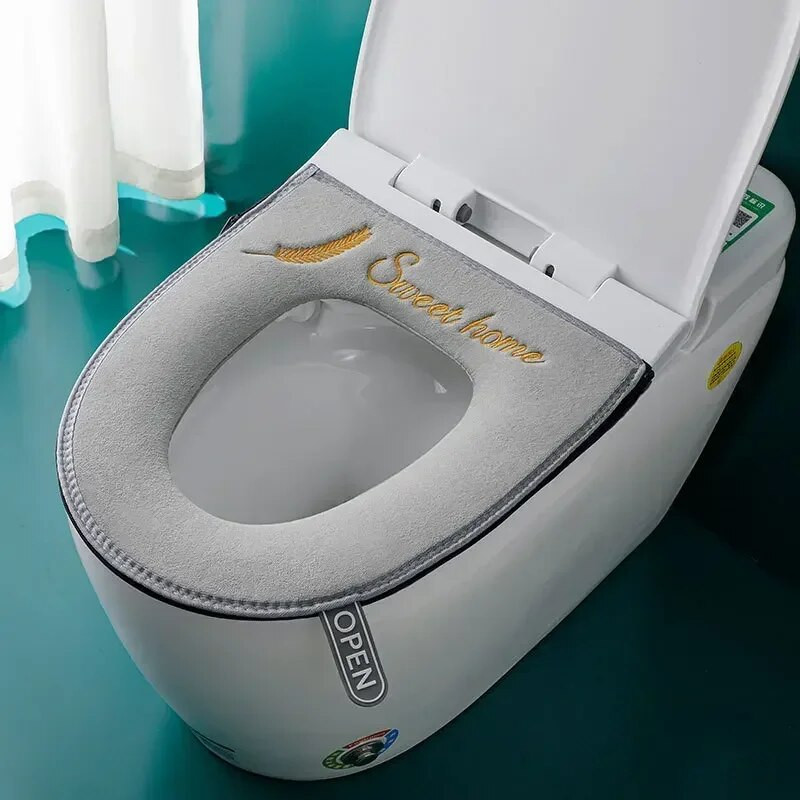 Universalus tualeto sėdynės užvalkalas žiemai šiltas minkštas tualeto kilimėlis vonios kambarys, plaunamas nuimamas užtrauktukas su atverčiamu dangteliu Rankena vandeniui atsparus buitinis