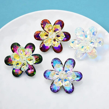 Γυάλινες καρφίτσες λουλουδιών Wuli&baby 4 χρωμάτων για Γυναικείες Νέα Sparkling Flower Party Καρφίτσα Καρφίτσα για Πρωτοχρονιάτικα Δώρα