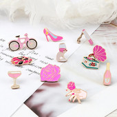 Naiste roosad roosid emailitud nööpnõelad prossid šampanja veiniklaas sigaret vintage plaadimängija armsad rattamärgid, ehted tüdrukutele