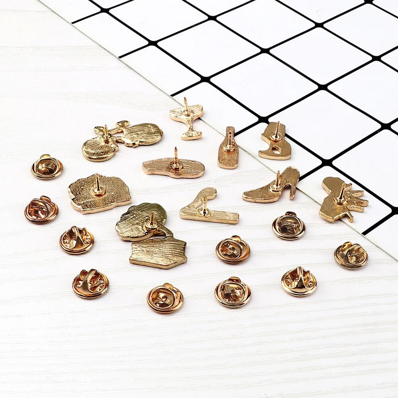 Naiste roosad roosid emailitud nööpnõelad prossid šampanja veiniklaas sigaret vintage plaadimängija armsad rattamärgid, ehted tüdrukutele