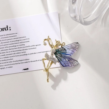 Луксозни прозрачни крила фея брошка елегантна пеперуда балетни танцьори игли креативни кристали сплав аксесоари за дрехи подаръци