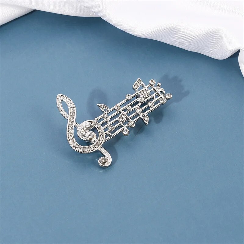 Mados muzikos užrašai Sagės Smeigtukai Aukso sidabro spalvos emalio sagė Elegantiški krištolo ženkliukai Vakarėlio aksesuarai muzikos mylėtojams