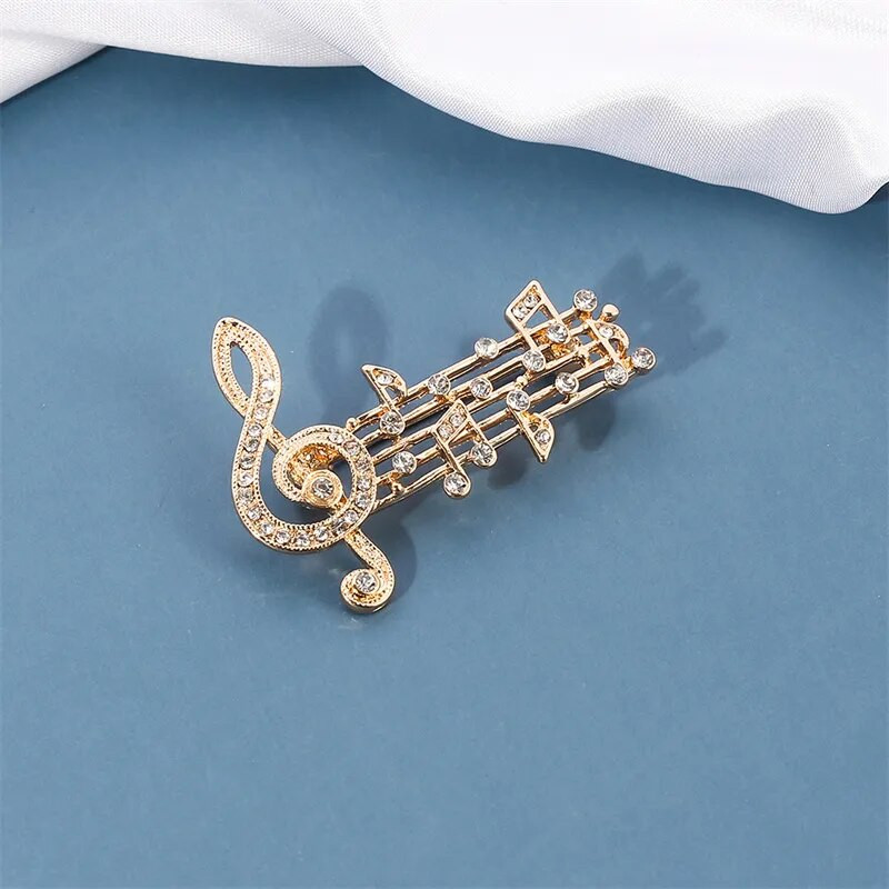 Mados muzikos užrašai Sagės Smeigtukai Aukso sidabro spalvos emalio sagė Elegantiški krištolo ženkliukai Vakarėlio aksesuarai muzikos mylėtojams