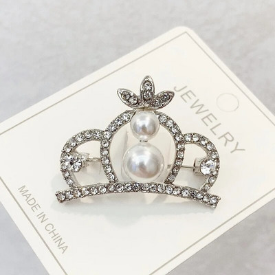 Μεταλλικό κράμα ζιργκόν με κορώνα καρφίτσα πέτο πουκάμισο καρφίτσες γιακά καρφίτσες στρας Royal Pearl καρφίτσες για γυναίκες Αξεσουάρ Fashion Jew
