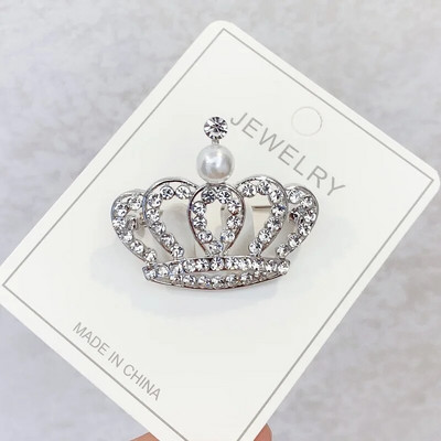 Μεταλλικό κράμα ζιργκόν με κορώνα καρφίτσα πέτο πουκάμισο καρφίτσες γιακά καρφίτσες στρας Royal Pearl καρφίτσες για γυναίκες Αξεσουάρ Fashion Jew