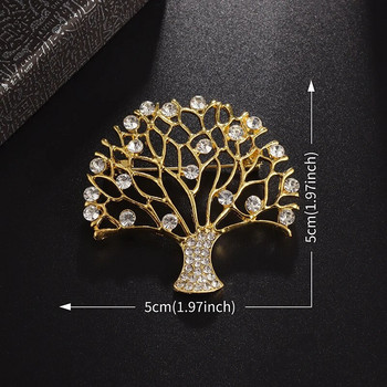 Πρωτότυπη μόδα Ένθετη Zirconia Stone Χρυσό Χρώμα Tree of Life Καρφίτσα για γυναίκες Αξεσουάρ καρφίτσας Δώρα κοσμήματα