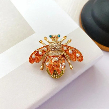 SKEDS Луксозни ретро дамски кристални сладки емайлирани пчелни брошки игли барокови перли насекоми бижута брошка за дамски значки игли за ревери
