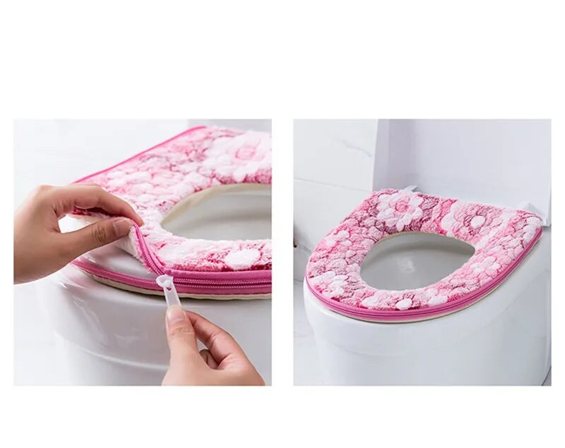 Ziedu siltais tualetes pārsegs sēdekļa vāks augšējais vāks Vannas istabas sildītājs tualetes sēdekļa bļoda mīksts rāvējslēdzējs mazgājams tualetes sēdekļa pārvalks