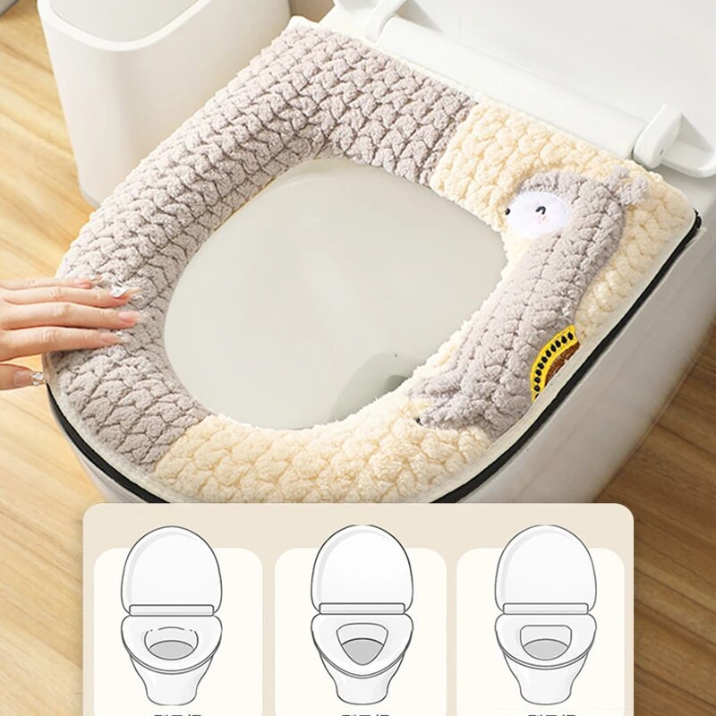 Universalus tualeto sėdynės užvalkalas Mielas Alpaca Closestool kilimėlis su minkštu užtrauktuku, šilta tualeto sėdynės pagalvė Vonios tualeto dangčio priedai