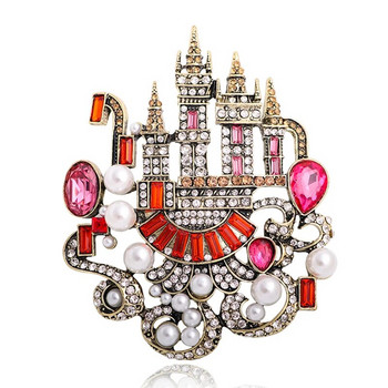 Καρφίτσες Wuli&baby Big Rhinestone Castle για γυναίκες Σχεδιαστής 3χρωμων Vintage Romantic Palace Party Μπουκέτο Δώρα καρφίτσας καρφίτσας