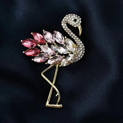 Broșe de pasăre cu flamingo cu strass, la modă de lux, pentru femei, bărbați, farmec de înaltă calitate, broșă colorată cu animale, ace, bijuterii