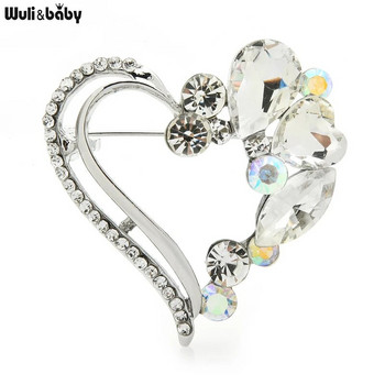 Wuli&baby Beauty 2-цветни брошки със сърца за жени Дизайнерски кристали Любовно сърце Парти Брошка за офис Подаръци
