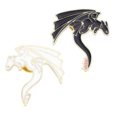 Ace cu email Pterozaur Alb Negru Brose Dragon Pin Insigna Animal Desene Animat Aventura Accesorii Bijuterii Cadou pentru copii Prieten