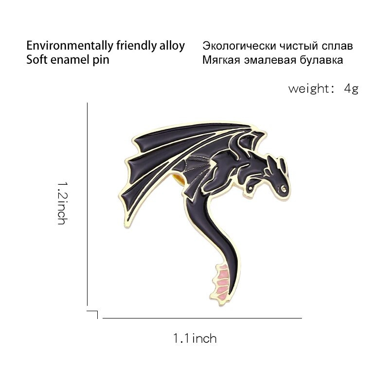 Melnbaltas Pterozaura emaljas piespraudes Pūķis Piespraudes Žetona piespraudes Karikatūra Dzīvnieki Piedzīvojumi Rotaslietas Aksesuāri Dāvana bērniem Draugs