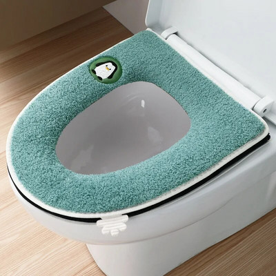 Topla flanelska podloga za WC sjedalo Zimska deblja kupaonska podloga za WC školjku Jastuk s ručkom Closestool Mat Kupaonski pribor
