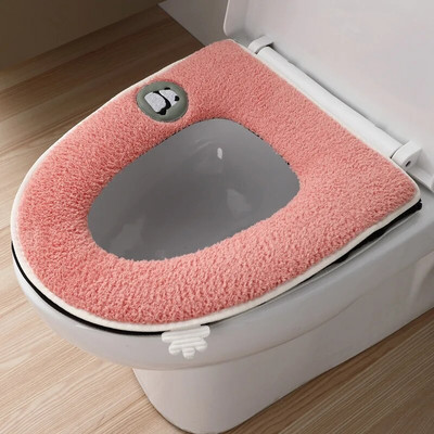 Topla flanelska podloga za WC sjedalo Zimska deblja kupaonska podloga za WC školjku Jastuk s ručkom Closestool Mat Kupaonski pribor