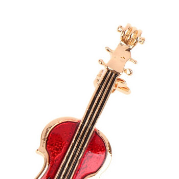 1 бр. Модни елегантни червени игли за цигулки Брошки Дамски кристални кристали Музикални инструменти Брошка Игли Бижута Аксесоари