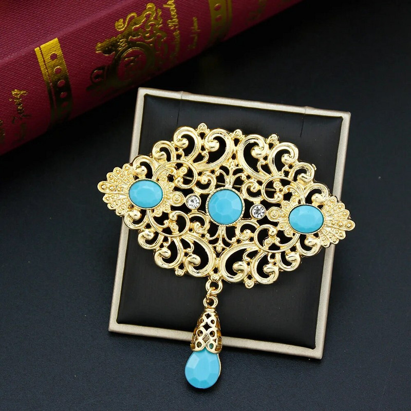 Päikesespicems Mood Maroko Naised Pross Araabia Lill Abaya Caftan Pross Hijab Pins Kuldvärvi Alžeeria Pruudi Pulmaehted