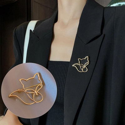 1PC Fashion Metal Hollow Fox Καρφίτσα Denim Badge Corsage for Women Τσάντα ζώων Διακοσμητικές καρφίτσες Δώρα κοσμήματα σε χρυσό χρώμα