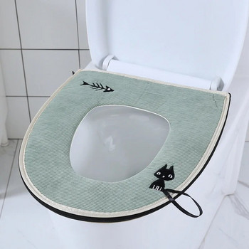 Universal Κάλυμμα καθίσματος τουαλέτας Χειμερινό ζεστό μαλακό χαλάκι τουαλέτας Μπάνιο που πλένεται αφαιρούμενο φερμουάρ με λαβή αναποδογυρισμένου καπακιού αδιάβροχο νοικοκυριό