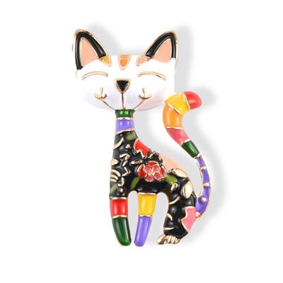 Hanreshe desen animat chinezesc vânt pisică email broșă ace flori colorate artă abstractă animale ace rever rucsac insignă bijuterii