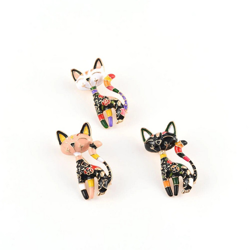 Hanreshe κινούμενα σχέδια κινέζικης αιολικής γάτας καρφίτσα καρφίτσα σμάλτο λουλούδια πολύχρωμη τέχνη αφηρημένη καρφίτσες ζώων Πέτο σακίδιο κοσμήματα