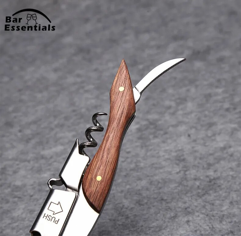 Multifunktsionaalne puidust käepidemega veinikorgitseriga pudeliavaja roostevabast terasest antiiksed veinitööriistad