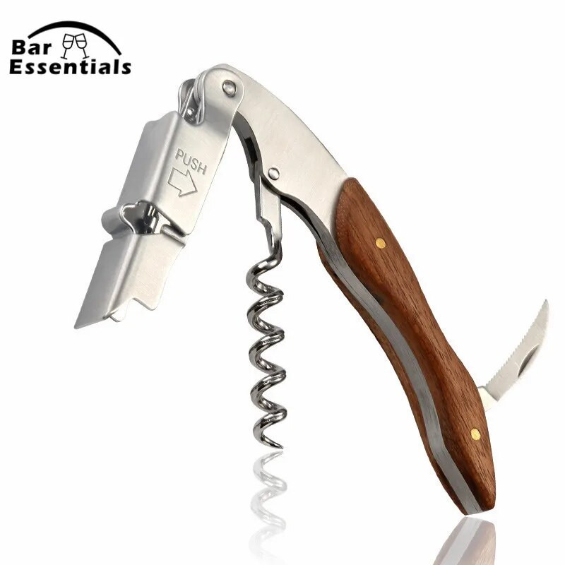 Multifunktsionaalne puidust käepidemega veinikorgitseriga pudeliavaja roostevabast terasest antiiksed veinitööriistad