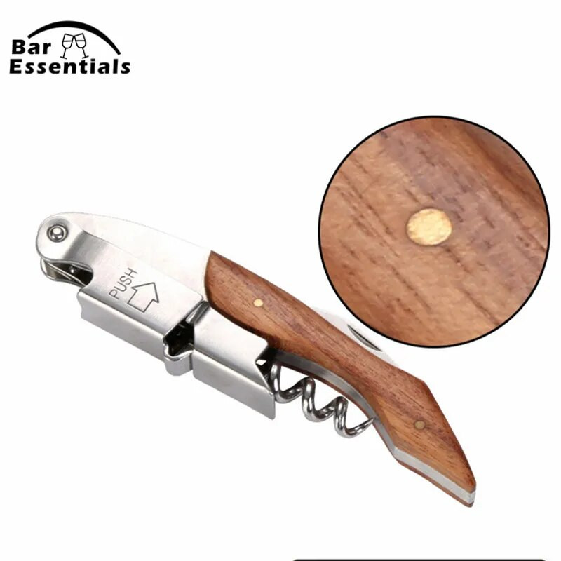 Multifunktsionaalne puidust käepidemega veinikorgitseriga pudeliavaja roostevabast terasest antiiksed veinitööriistad