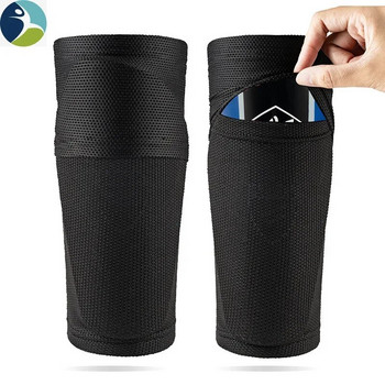 1 чифт футболен предпазител за пищяла с джобни компресионни ръкави за прасеца Спортни чорапи Футболен протектор за опора на краката за възрастни тийнейджъри