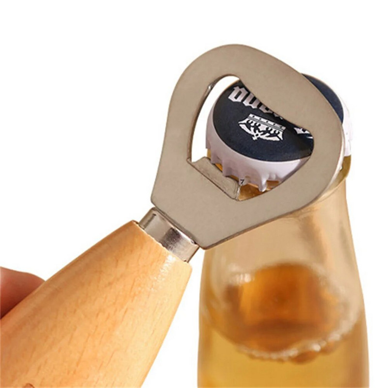 Puidust käepidemega roostevabast terasest pudeliavaja armas naeratav näomuster Kergesti käeshoitav professionaalne baarmen Eemaldage õllesoodakorgid