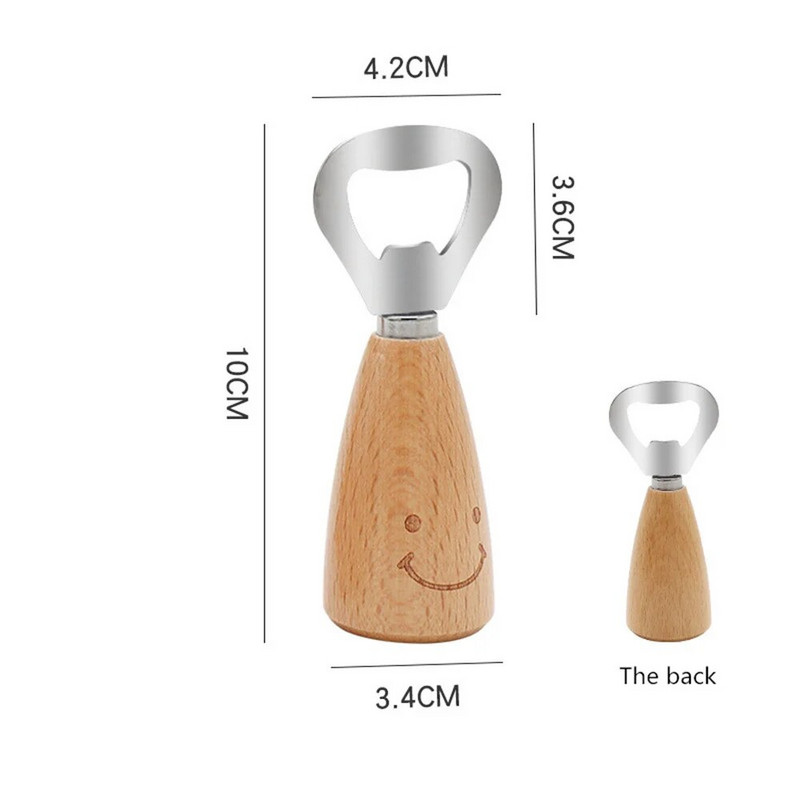 Puidust käepidemega roostevabast terasest pudeliavaja armas naeratav näomuster Kergesti käeshoitav professionaalne baarmen Eemaldage õllesoodakorgid