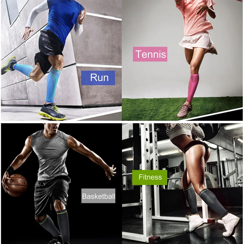 1 pāris ikru kompresijas uzmavas, kompresijas kāju piedurknes skriešanai, kompresijas zeķes bez pēdām, palīdz apakšstilbu šinām, aizsargpiedurknēm