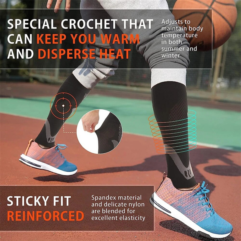 1 paar säärekompressioonvarrukat meestele, naistele – säärevarrukate ja säärelahaste tugi jalakrampide leevendamiseks, veenilaiendite korral, jooksmiseks