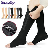 „BraceTop“ kompresinės kojinės su užtrauktuku, blauzdos, keliai aukštai atviri pirštai, kompresinės kojinės 15–20 mmHg, kojinės nuo varikozinių venų – edema, patinę