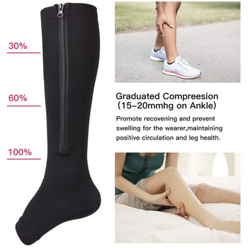 BraceTop Компресионни чорапи с цип Високи до коляното Компресионни чорапи с отворени пръсти 15-20 mmHg Трикотаж за разширени вени - Оток, Подути