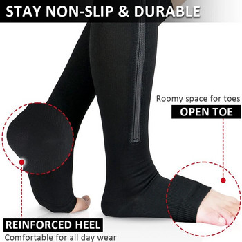 BraceTop Компресионни чорапи с цип Високи до коляното Компресионни чорапи с отворени пръсти 15-20 mmHg Трикотаж за разширени вени - Оток, Подути