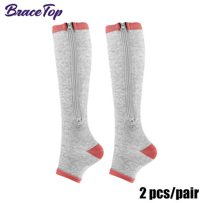 „BraceTop“ kompresinės kojinės su užtrauktuku, blauzdos, keliai aukštai atviri pirštai, kompresinės kojinės 15–20 mmHg, kojinės nuo varikozinių venų – edema, patinę