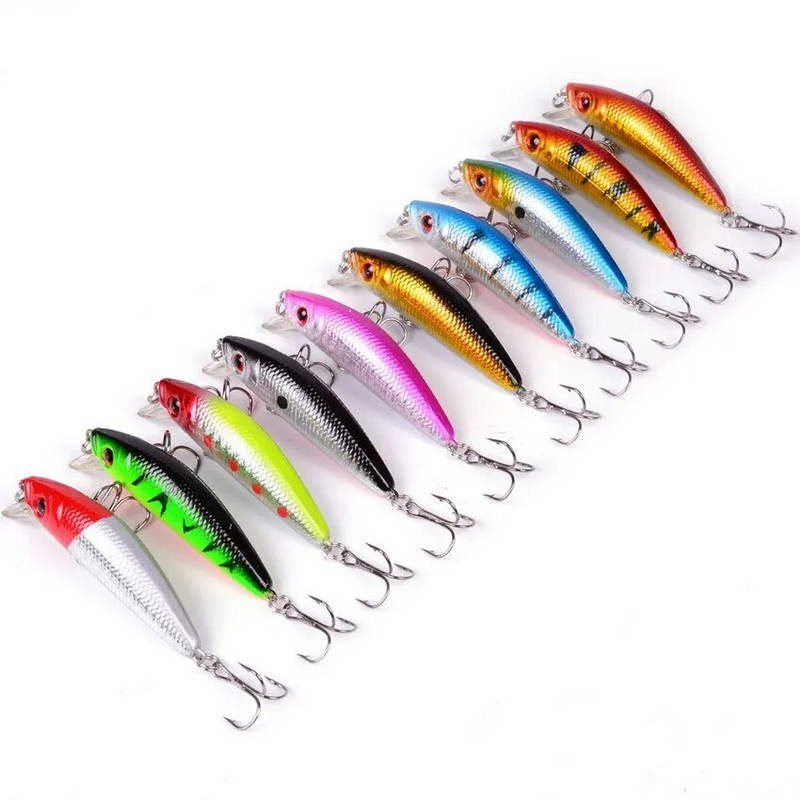 Aorace Minnow žvejybos masalas 70mm 8g 3D Eyes Crankbait vobleris dirbtinio plastiko kieto masalo žvejybos reikmenys