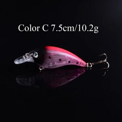 Novi dolazak 1 kom 7,5 cm 10,2 g Hard Crank Crankbaits Sporo plutajući plastični mamac 3D oči Visokotonske udice Ribolovni mamac Bass Pesca