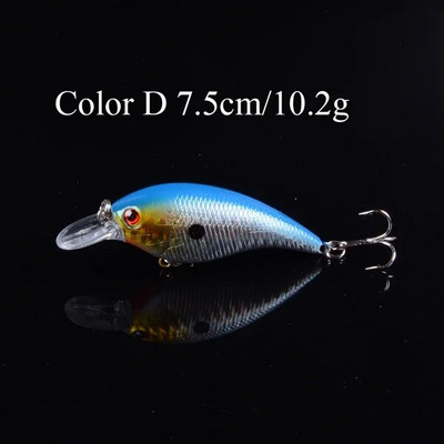 Novi dolazak 1 kom 7,5 cm 10,2 g Hard Crank Crankbaits Sporo plutajući plastični mamac 3D oči Visokotonske udice Ribolovni mamac Bass Pesca