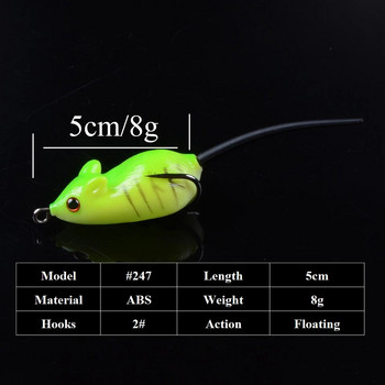 Topwater Mouse Wobbler Fishing Lure 5cm 8g μαλακό δόλωμα σιλικόνης με μικρό κουτάλι Προσελκύει Isca Artificial Leurre For Bass 3D Eyes