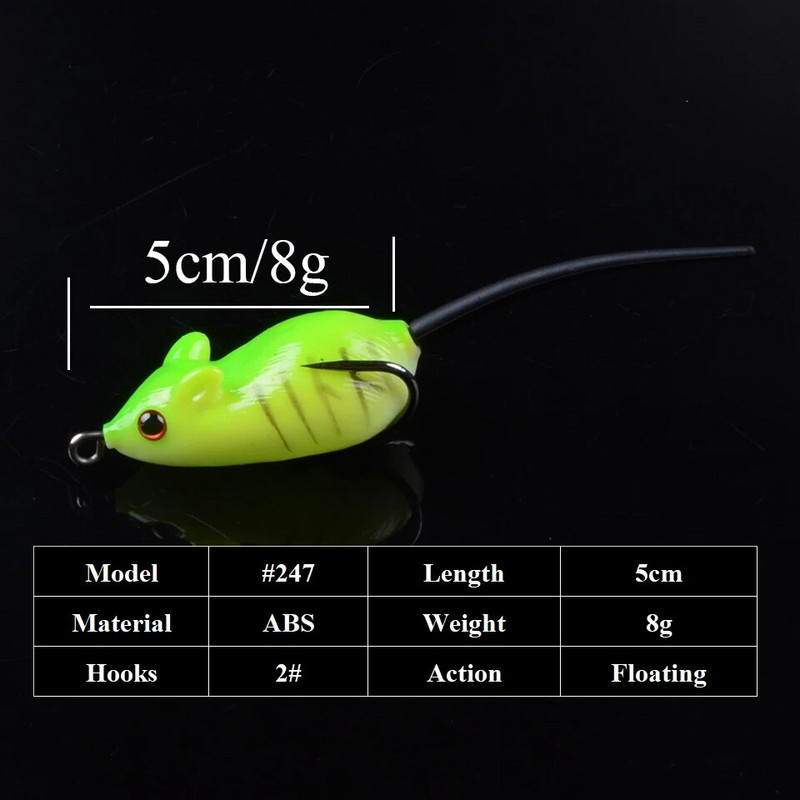 Topwater Mouse Wobbler kalastuslant 5cm 8g pehme silikoonsööt väikese lusikaga Attract Isca kunstlik leurre bass 3D silmadele