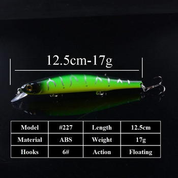 1 τεμ 12,5 cm 17g Minnow Fishing Lures Wobblers Crankbaits Jerkbaits Τεχνητά σκληρά δολώματα Άγκιστρα 3D μάτια για ψάρεμα κυπρίνου Pesca