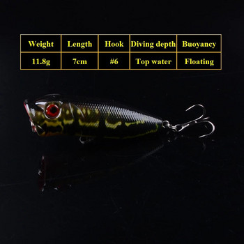 Popper Isca Artificial 7cm 11,8g Fishing Lure Hard Plastic Wobblers Deep Water Crankbait 4 Διαθέσιμα χρώματα 3D μάτια