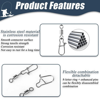 50/100 бр Риболовен съединител Неръждаема стомана, щракащ лагер, търкалящи се риболовни куки
