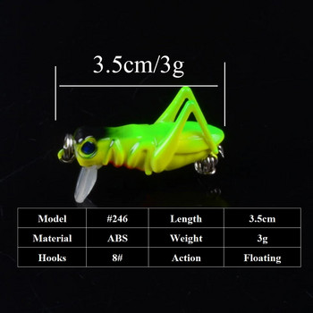 1 τεμ 3,5 cm 3g έντομα Grasshopper Fishing Lures Flying Wobbler Lure σκληρό δόλωμα Ζωντανό τεχνητά δολώματα Bass Pesca Swimbait