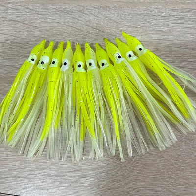 10 tk Inchiku 90 mm kalapüügi landid helendavad kaheksajalad pehme söödaga kummist kalmaari seelikud tuunikala purjekas säga peibutis abisööt Jig